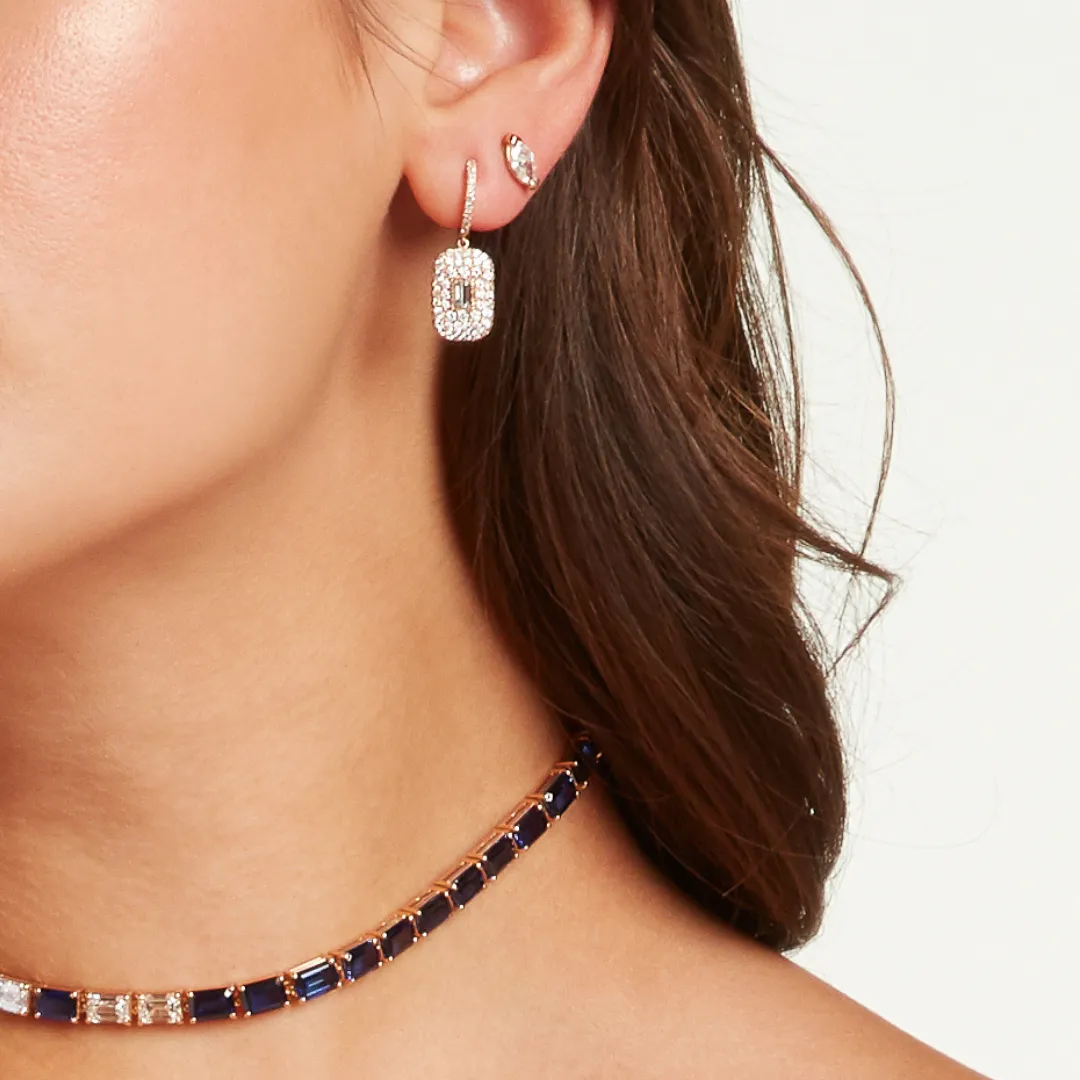 BLUE SAPPHIRE PAVE BAGUETTE DROP EARRINGS