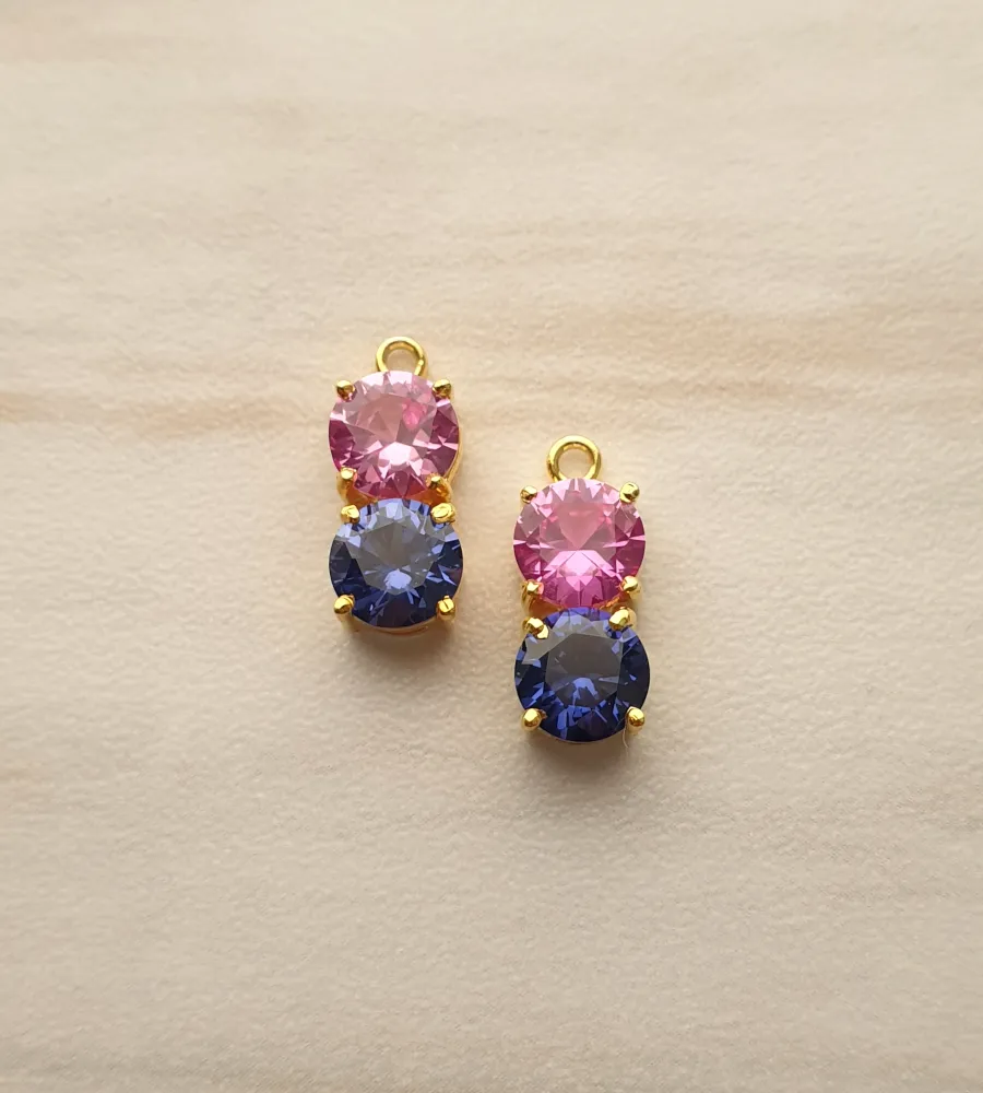 Blue Sapphire with Pink Topaz and Blue Sapphire Detachable Separates Earrings