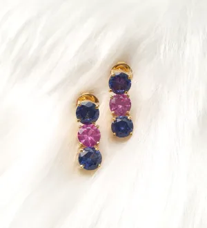 Blue Sapphire with Pink Topaz and Blue Sapphire Detachable Separates Earrings