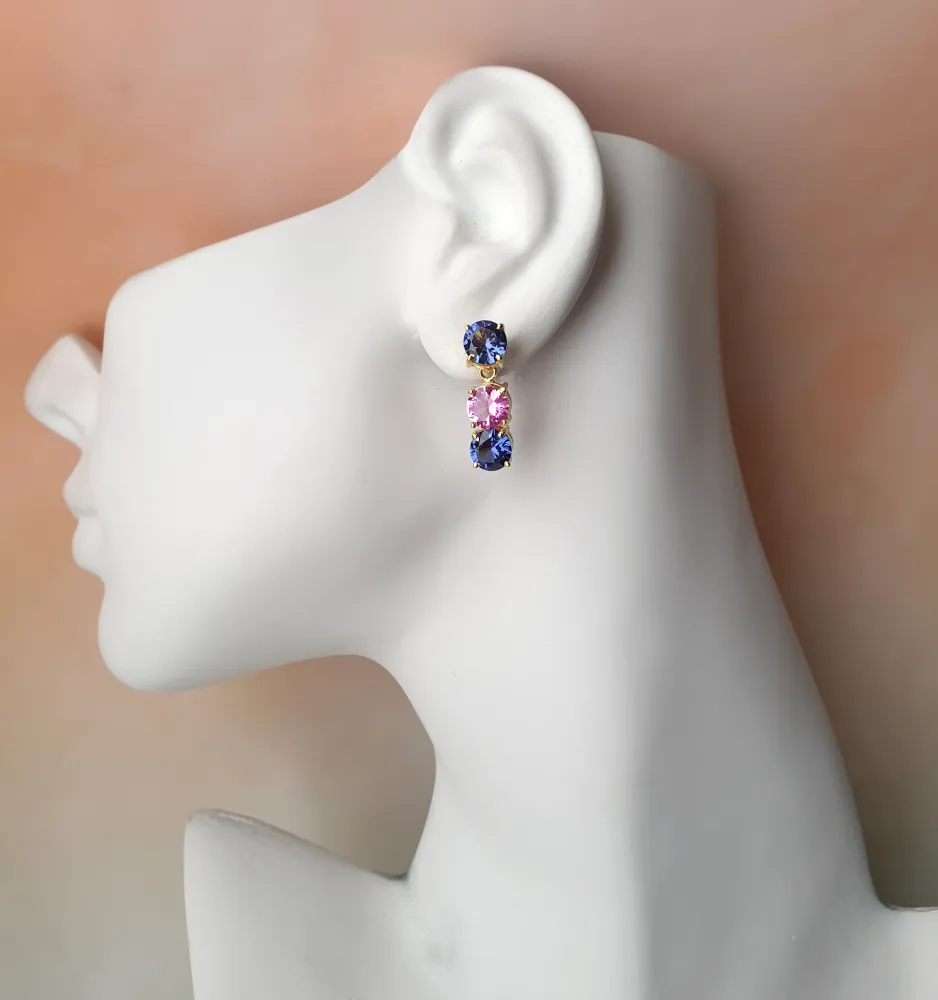 Blue Sapphire with Pink Topaz and Blue Sapphire Detachable Separates Earrings