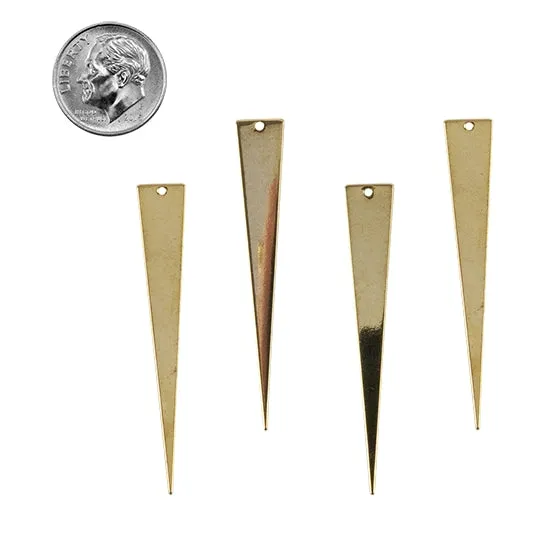 Brass Pendants - Long Triangle 18k Gold Plated - Pkg/4