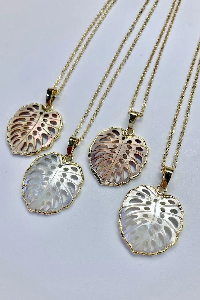 Carved Shell Monstera Leaf Necklace