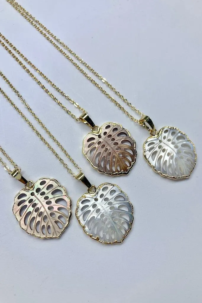 Carved Shell Monstera Leaf Necklace