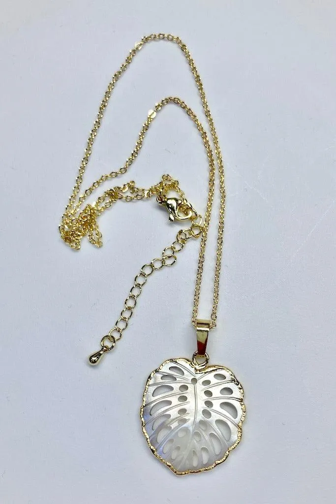 Carved Shell Monstera Leaf Necklace