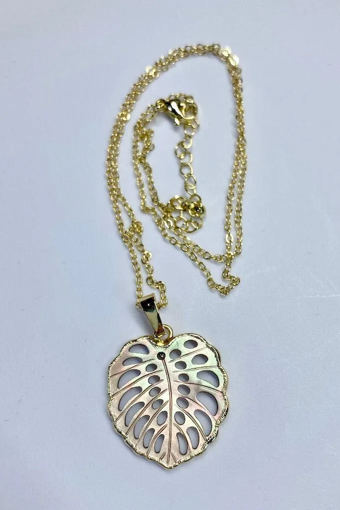 Carved Shell Monstera Leaf Necklace