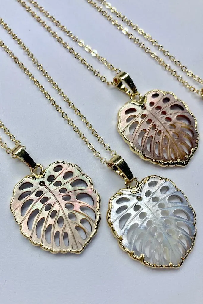 Carved Shell Monstera Leaf Necklace