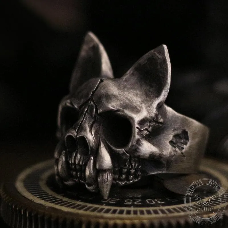 Cat Bone Sterling Silver Skull Ring