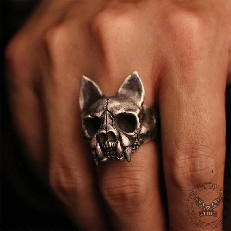 Cat Bone Sterling Silver Skull Ring