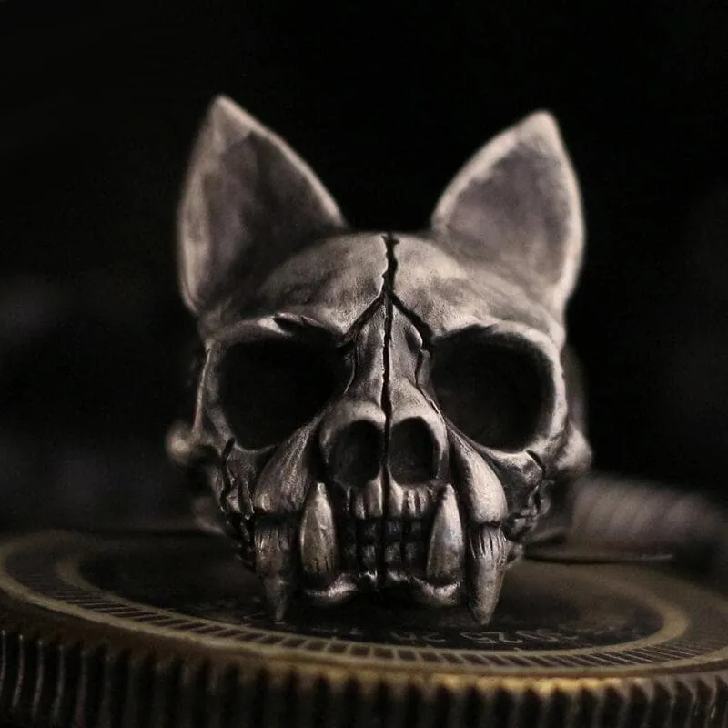 Cat Bone Sterling Silver Skull Ring