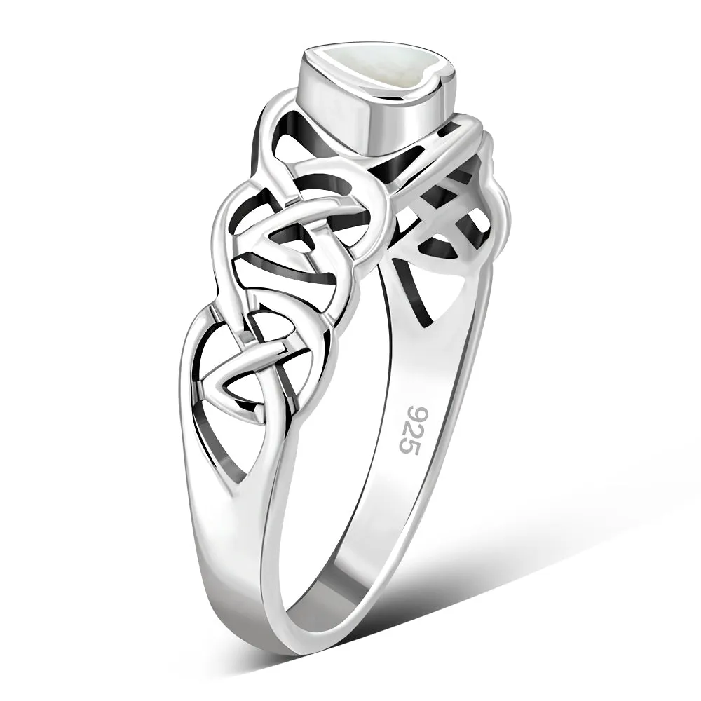 Celtic Knot Mother of Pearl Heart Silver Ring