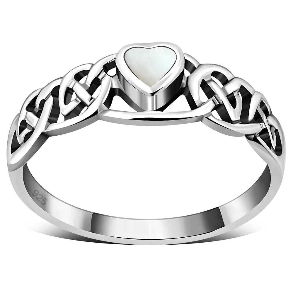 Celtic Knot Mother of Pearl Heart Silver Ring