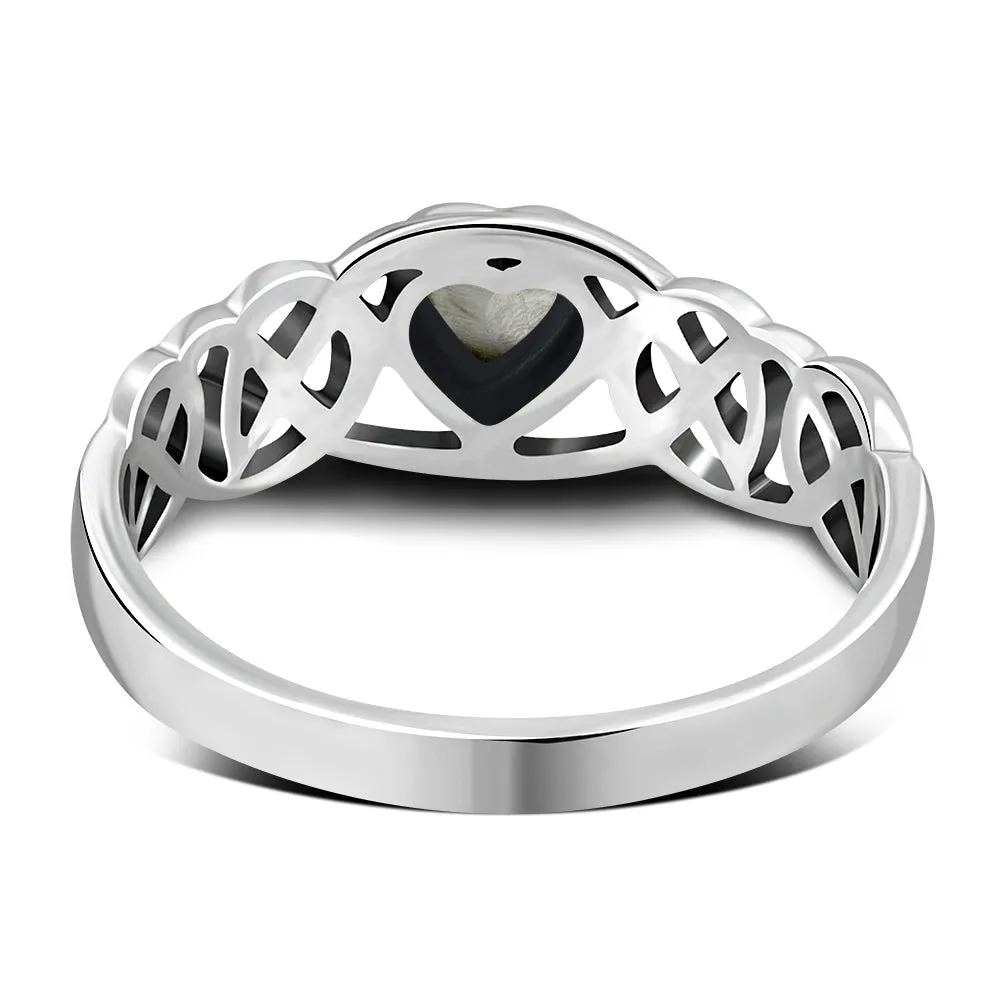 Celtic Knot Mother of Pearl Heart Silver Ring