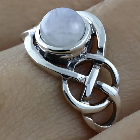 Celtic Knot Sterling Silver Rainbow Moonstone Ring