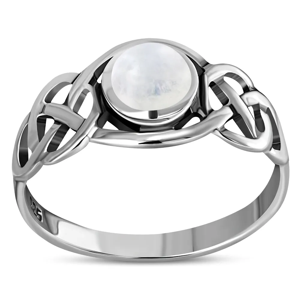 Celtic Knot Sterling Silver Rainbow Moonstone Ring