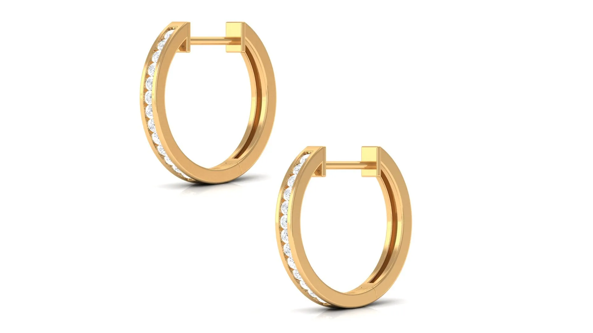 Channel Set Round Diamond Hinged Hoop Earrings