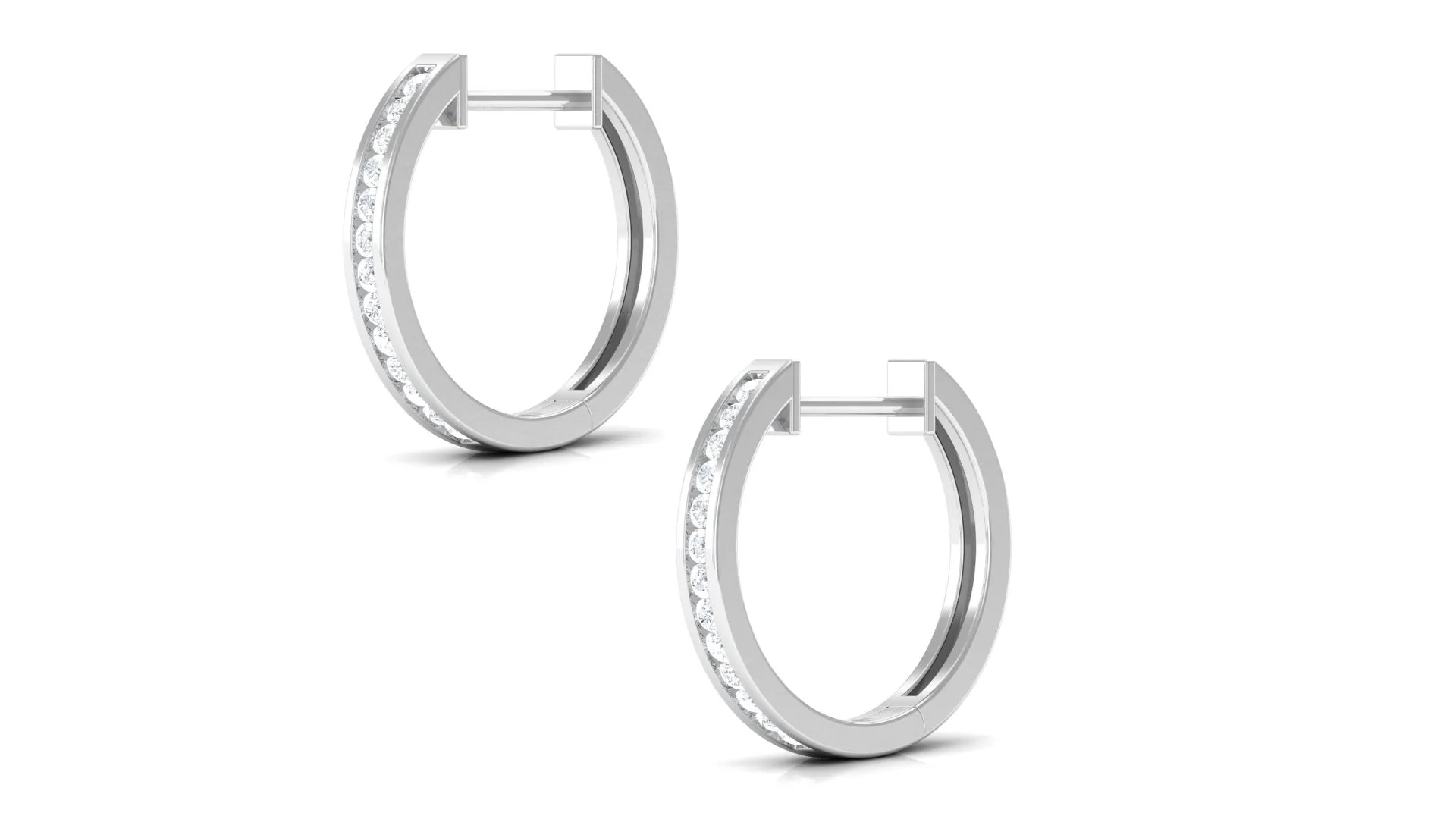 Channel Set Round Diamond Hinged Hoop Earrings