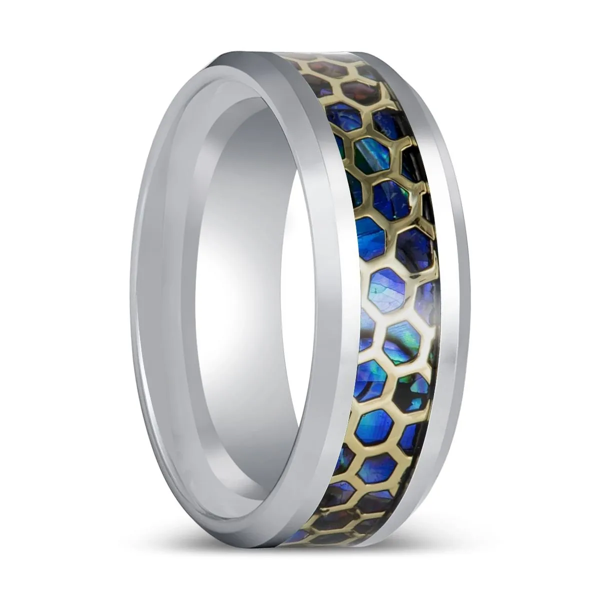 CHAZY | Silver Tungsten Ring with Honeycomb Over Inlay