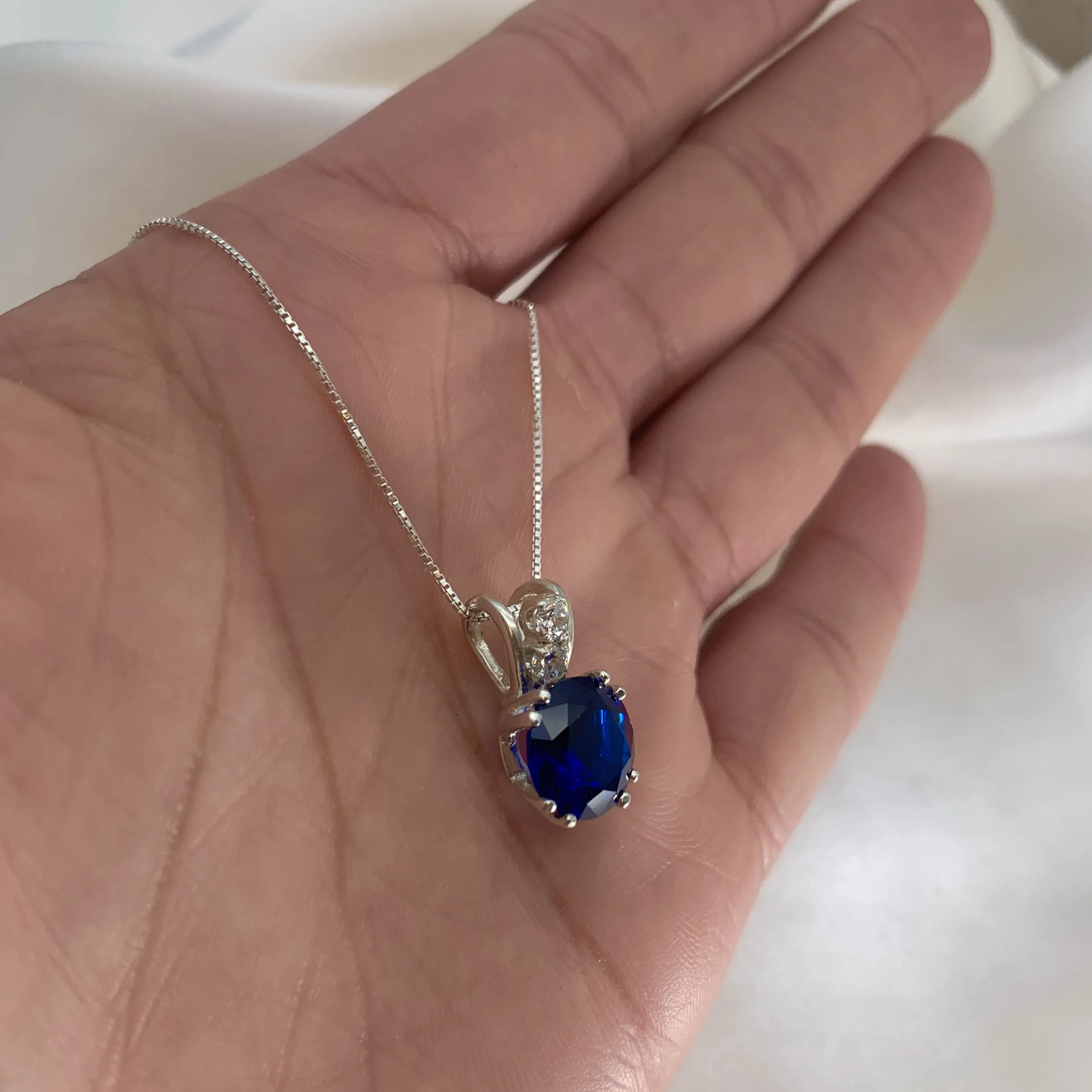 Classic Sapphire Pendant - Blue Vintage Necklace - Dainty Round Necklace