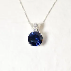 Classic Sapphire Pendant - Blue Vintage Necklace - Dainty Round Necklace