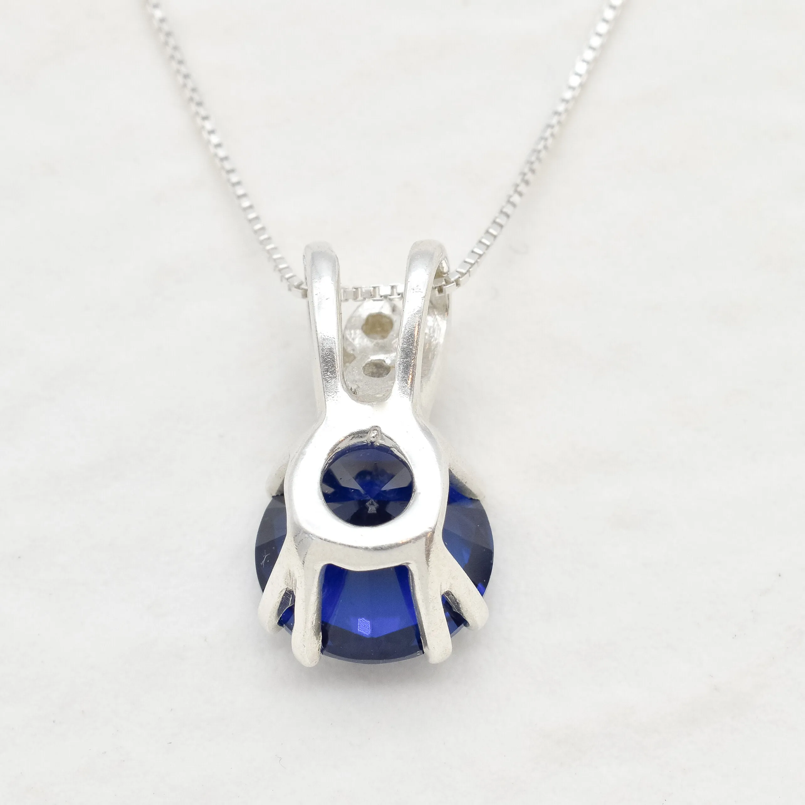 Classic Sapphire Pendant - Blue Vintage Necklace - Dainty Round Necklace