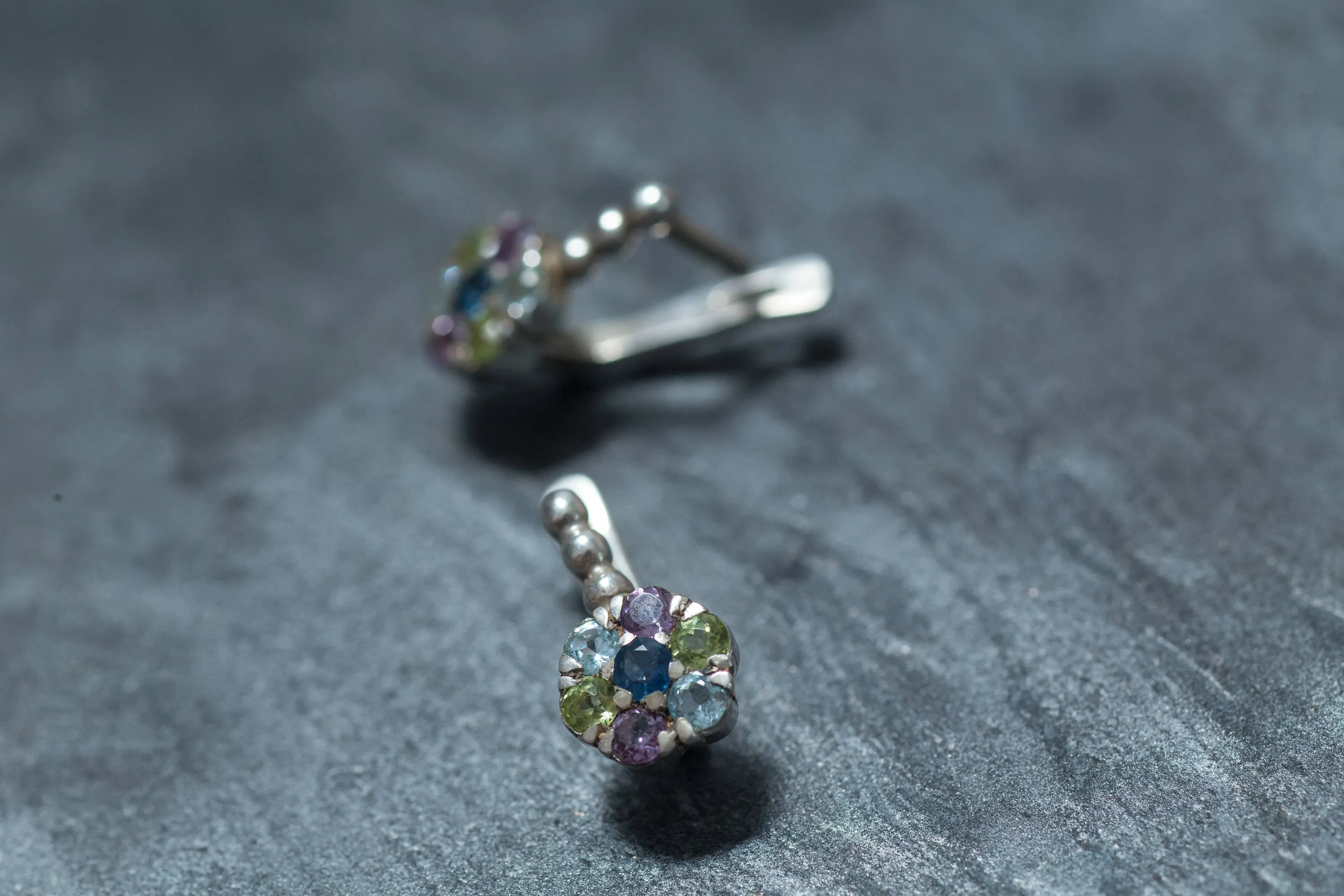 Colorful Flower Earrings - Natural Sapphire Earrings - Multistone Drop Earrings