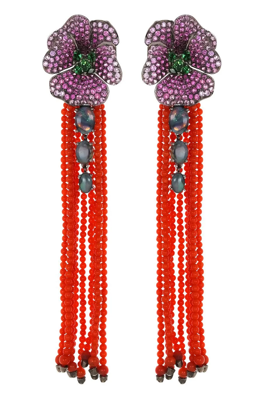 Coral Sapphire Strand Earrings