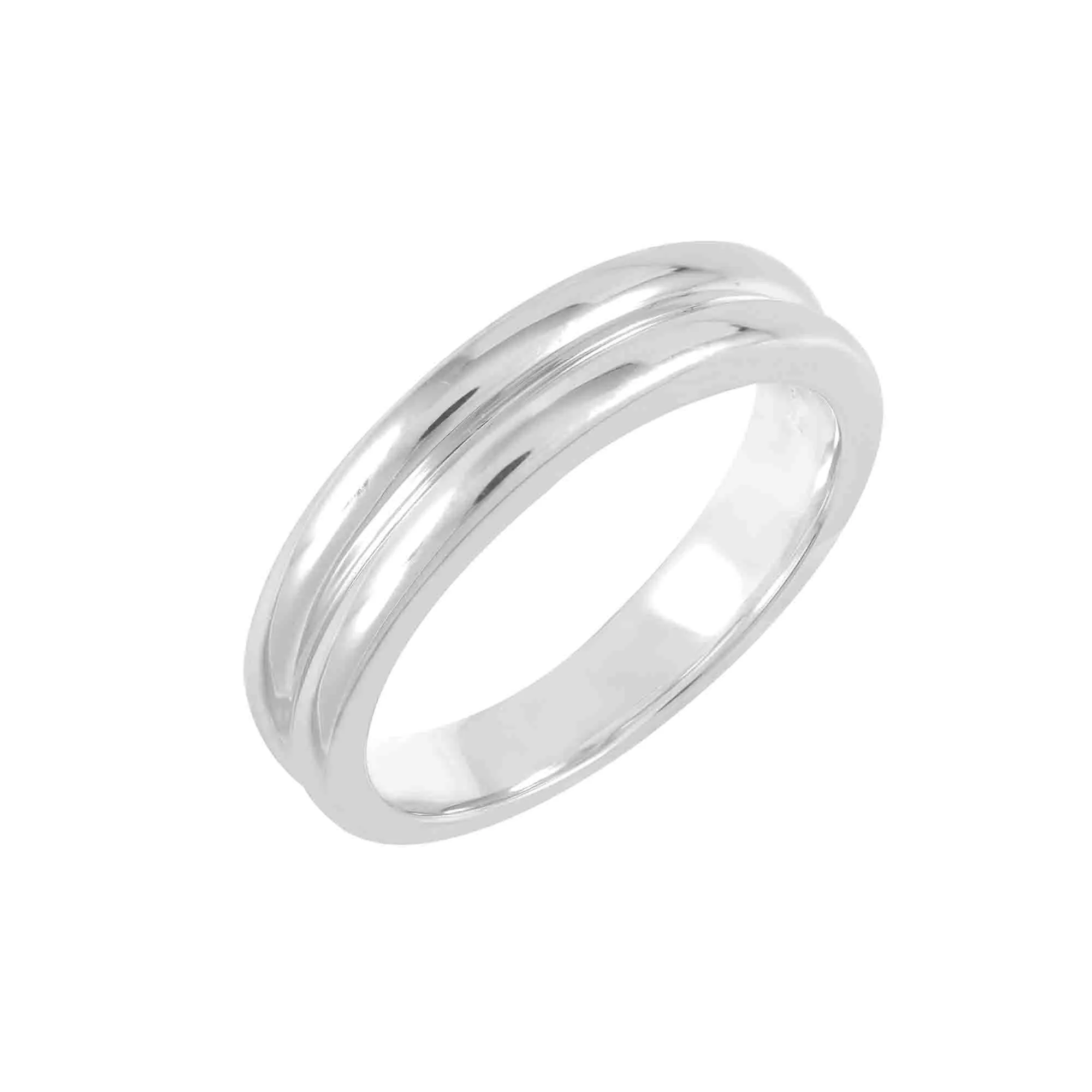 Couple Rings: Silver rhodium plated plain groove band ring