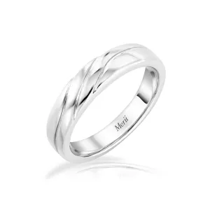 Couple Rings: Silver rhodium plated slant groove band ring