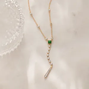 Created Emerald Diamond Lariat Necklace