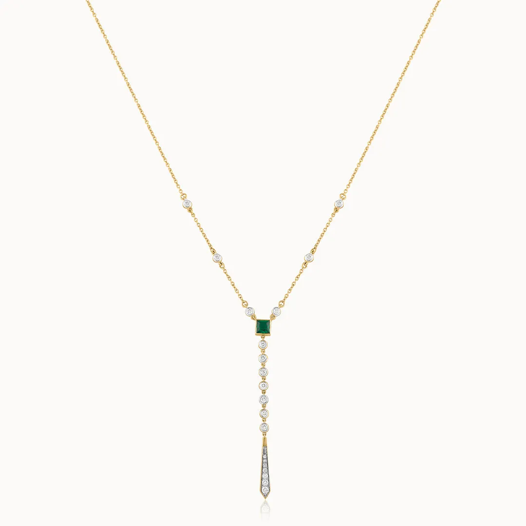 Created Emerald Diamond Lariat Necklace