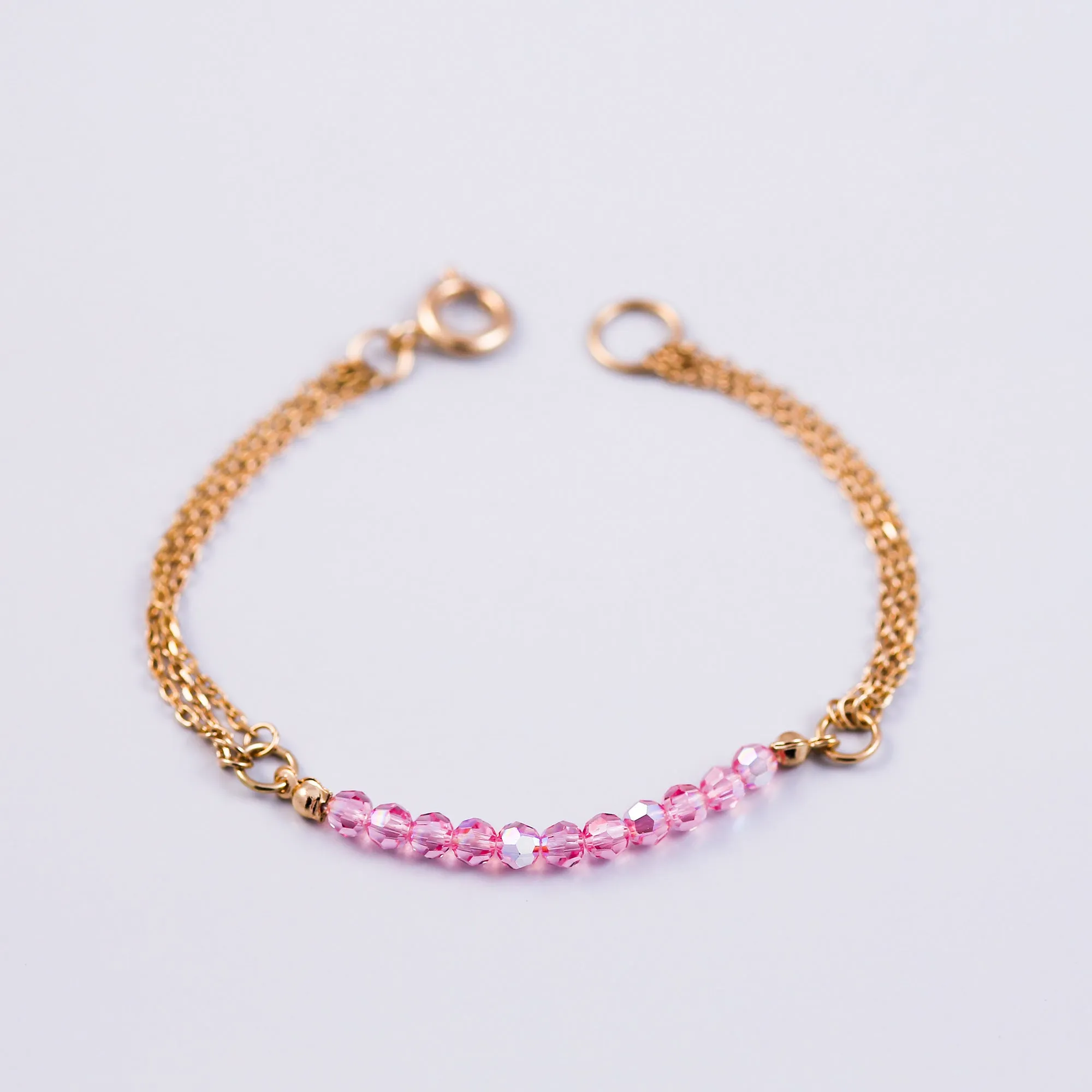 Crystal Bead Bracelet Gold & Crystal Pink