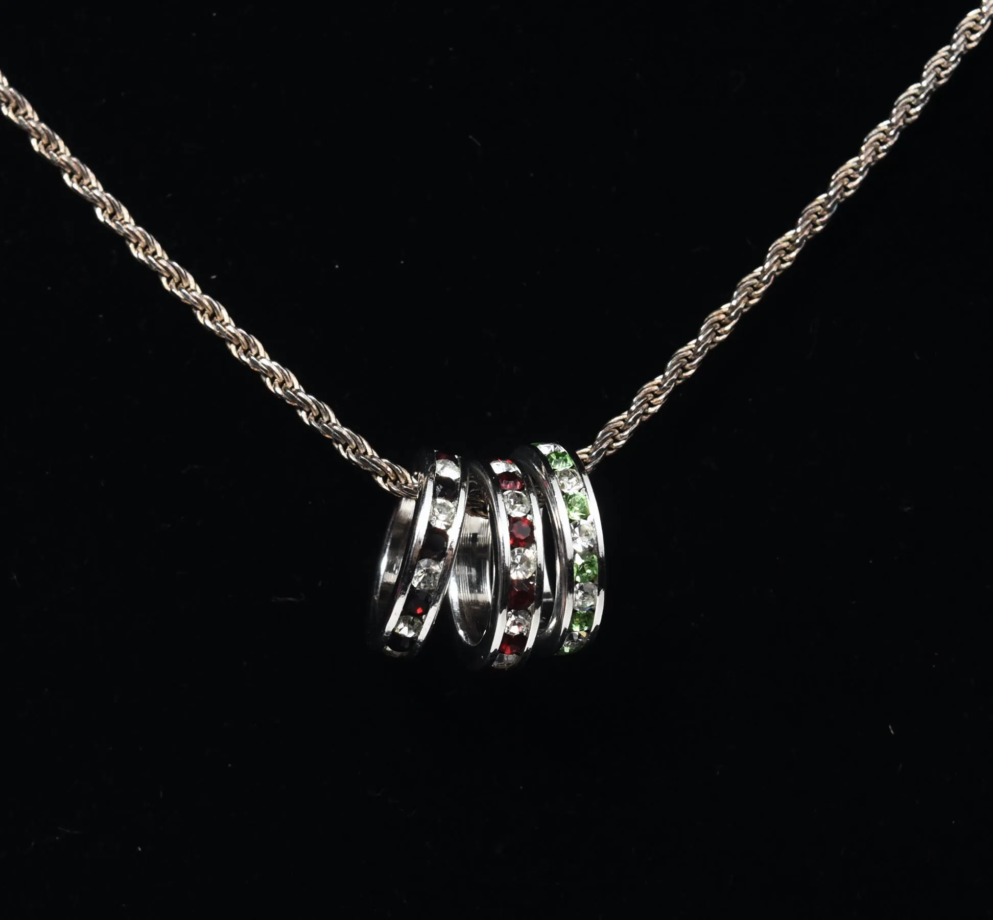 Crystal Set Sterling Silver Rings on Sterling Silver Chain - 24"