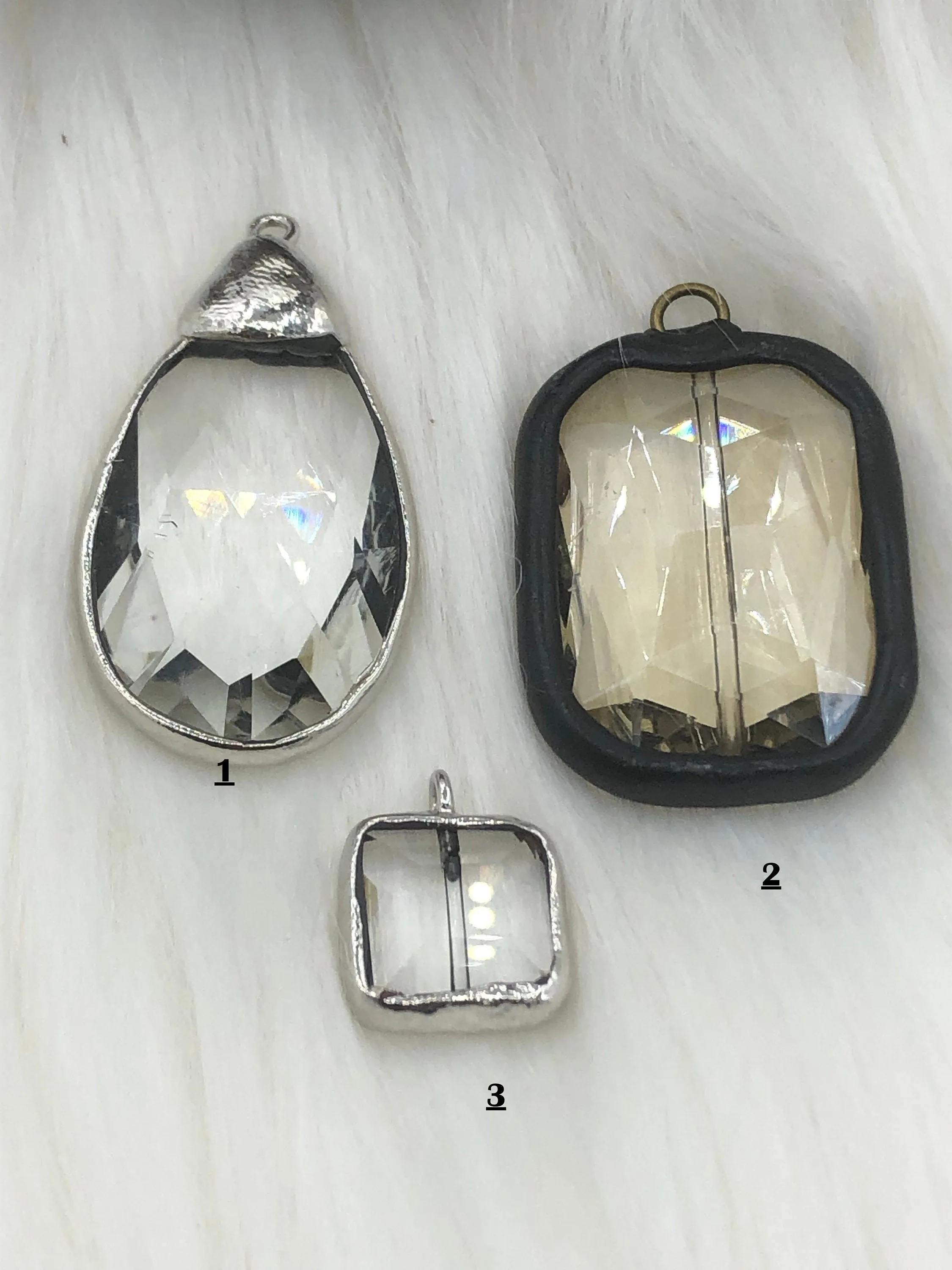 Crystal Silver or Black Soldered Pendants and charms. Teardrop Soldered Charm, Drop Soldered Charms and Pendants, 3 Styles. Fast Shipping