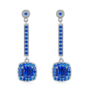 Cushion Cut 2.0 Carat Lab Created Sapphire Long Drop Earrings in S925 Silver Plated Platinum