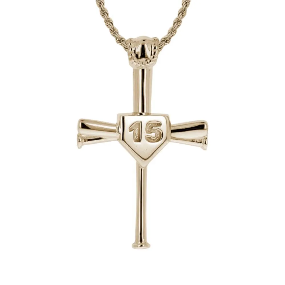 Custom Number 2.0 Baseball Bat Cross Necklace | Gold