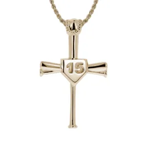 Custom Number 2.0 Baseball Bat Cross Necklace | Gold