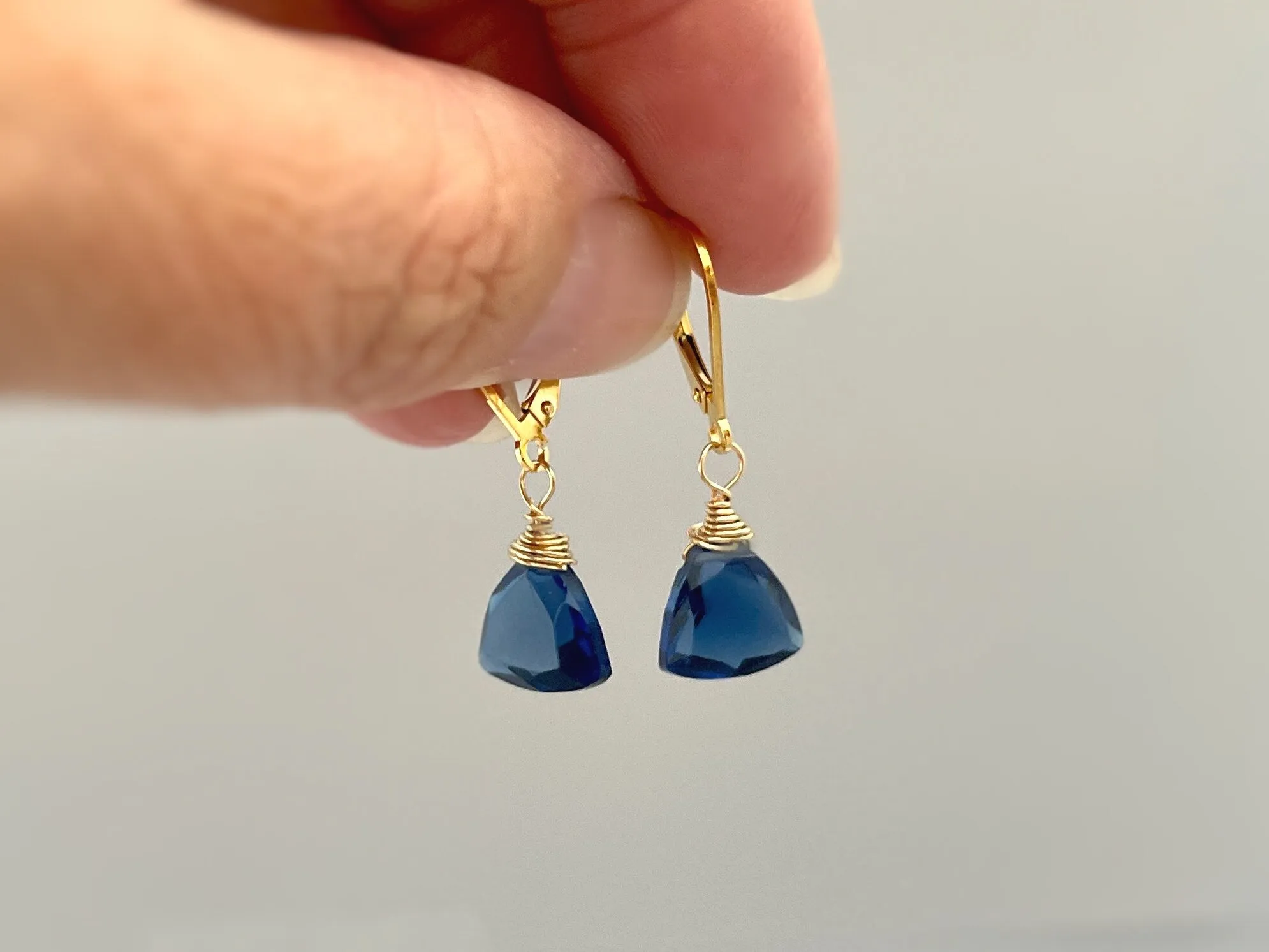 Dainty Sapphire Blue Earrings gold, sterling silver