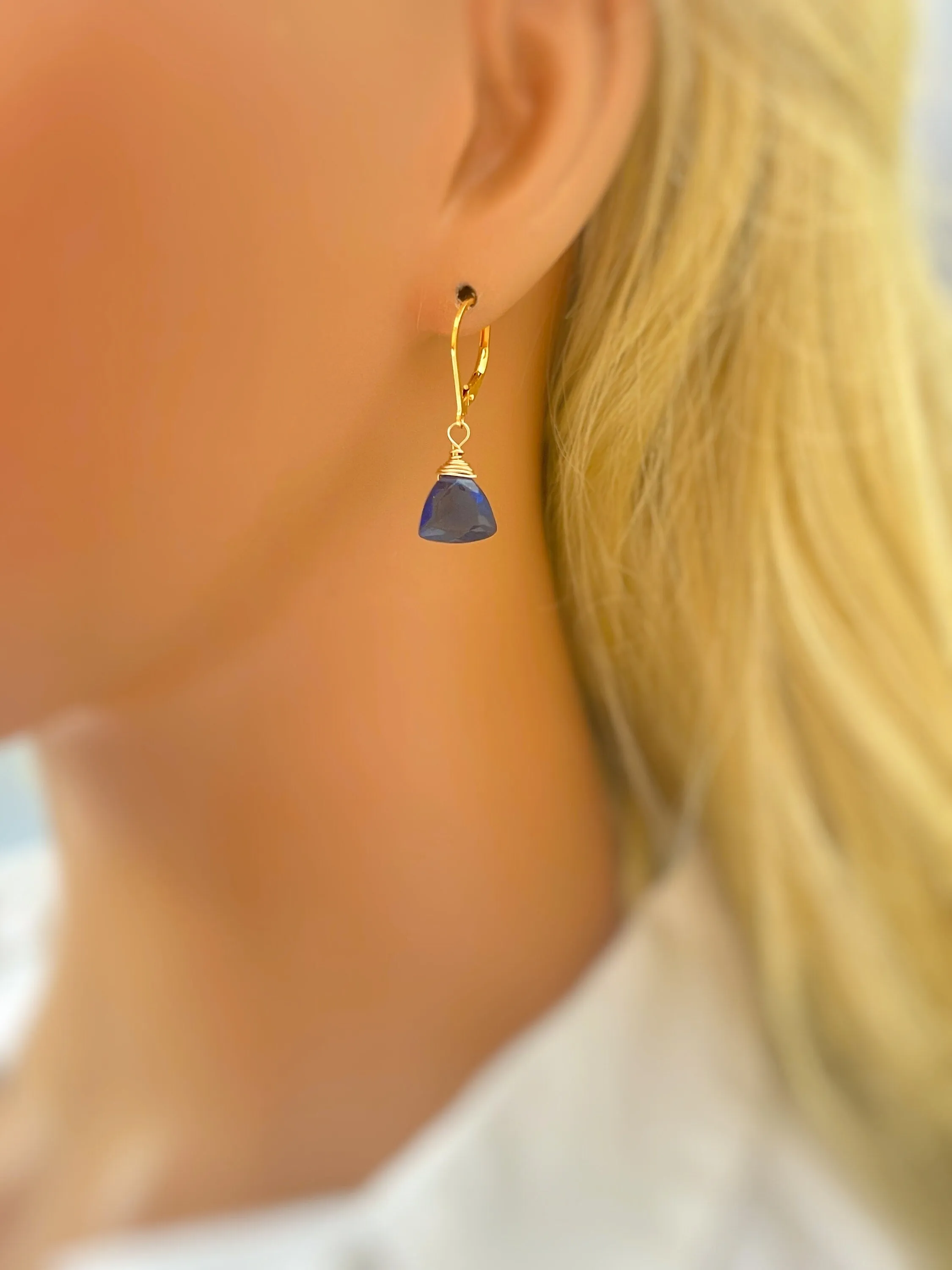 Dainty Sapphire Blue Earrings gold, sterling silver