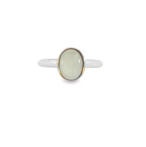 Dainty Solitaire White Opal Ring - Sterling Silver - Women's Gold, Blue & Silver Opal Jewelry9x7mm