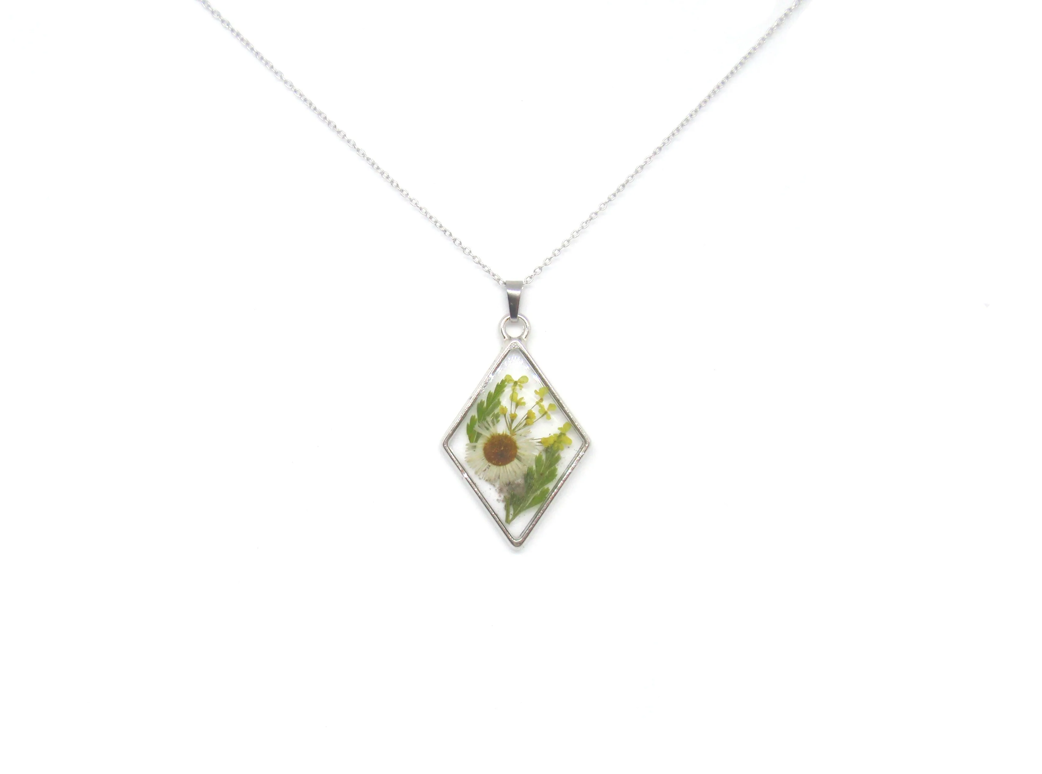 Daisy Rhombus Memorial Pendant with Infused Cremains