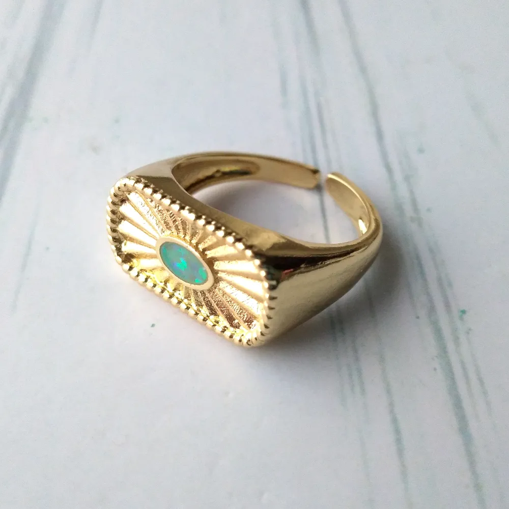 Deco Sunrays Opal Green Ring