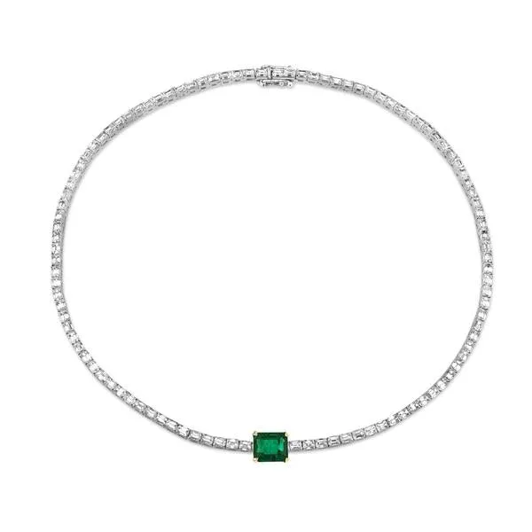 DIAMOND & EMERALD BAGUETTE TENNIS NECKLACE