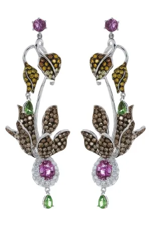 Diamond Purple Sapphire Leaf Earrings