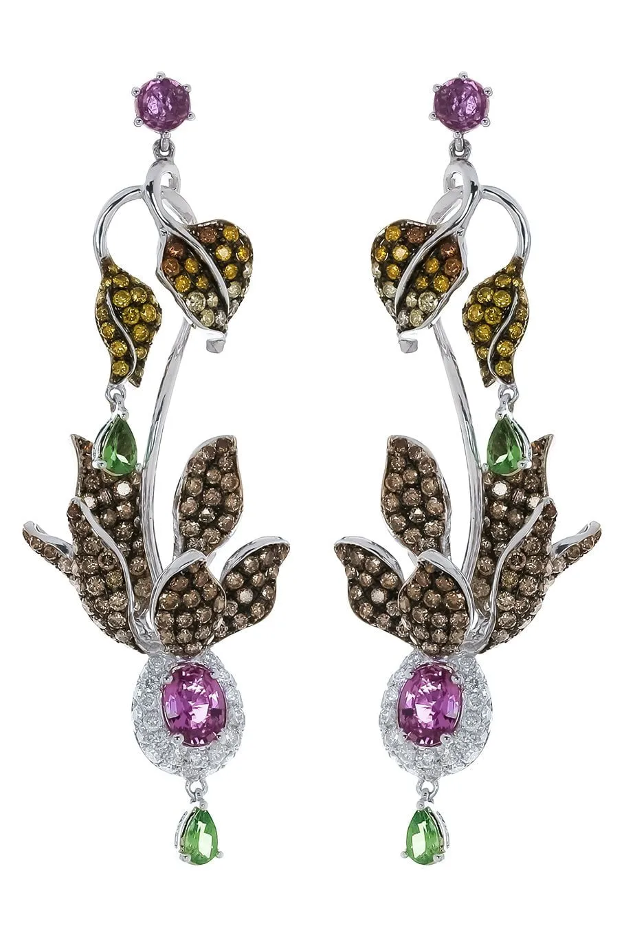 Diamond Purple Sapphire Leaf Earrings