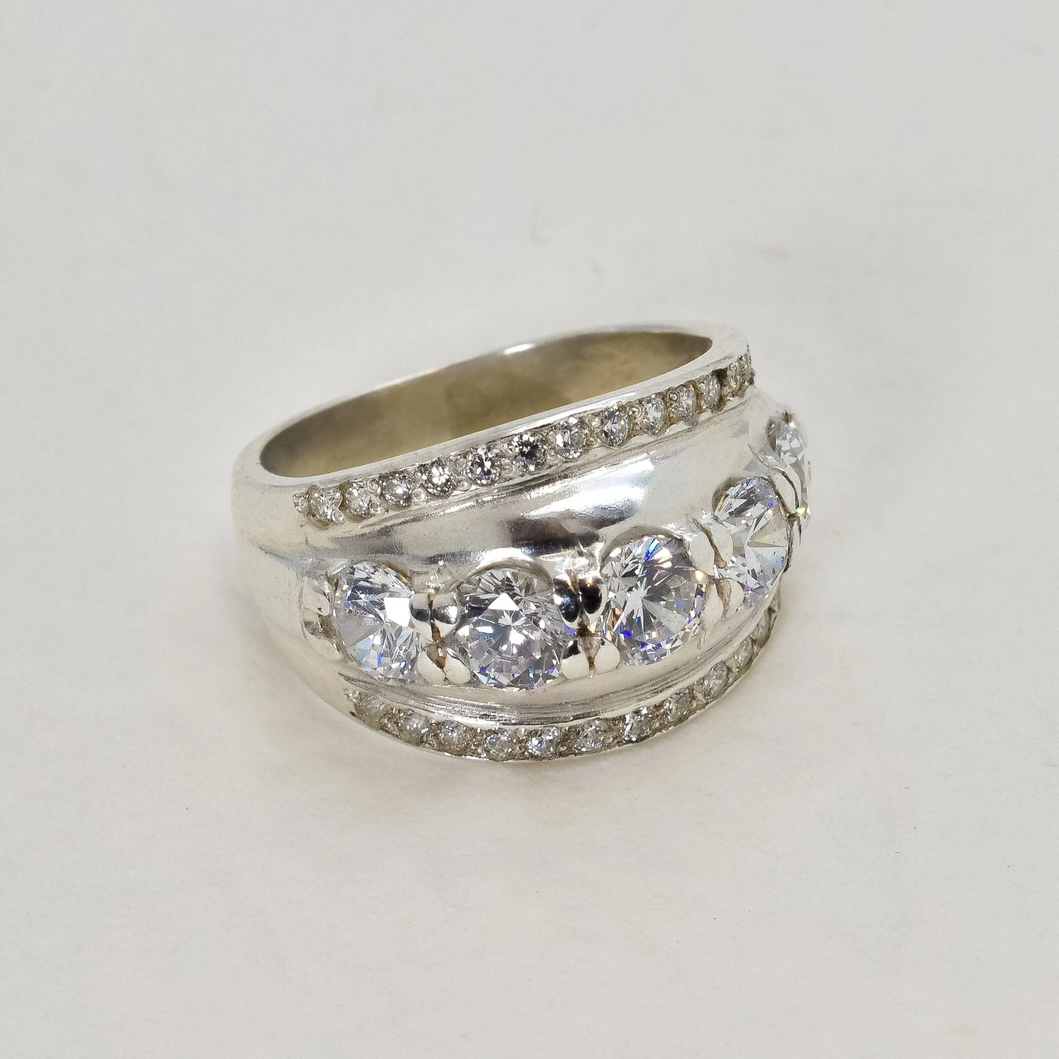 Diamond Statement Ring - Silver Dome Ring - Chunky Diamond Band