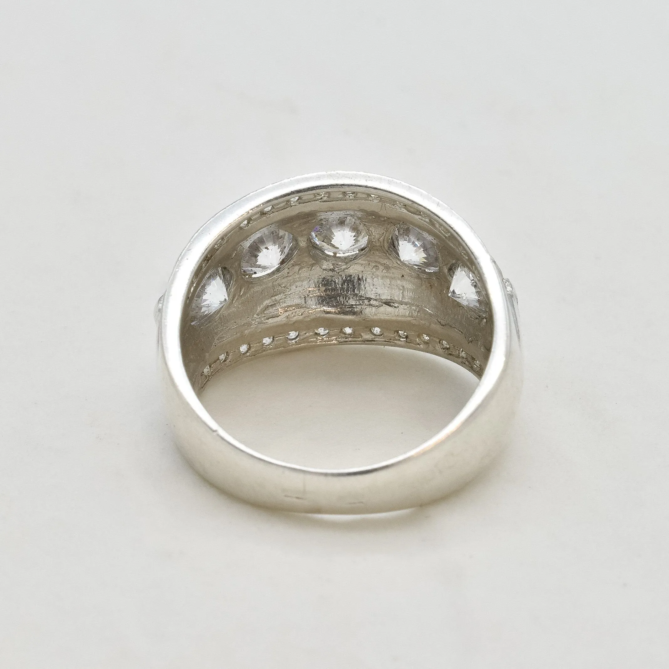 Diamond Statement Ring - Silver Dome Ring - Chunky Diamond Band