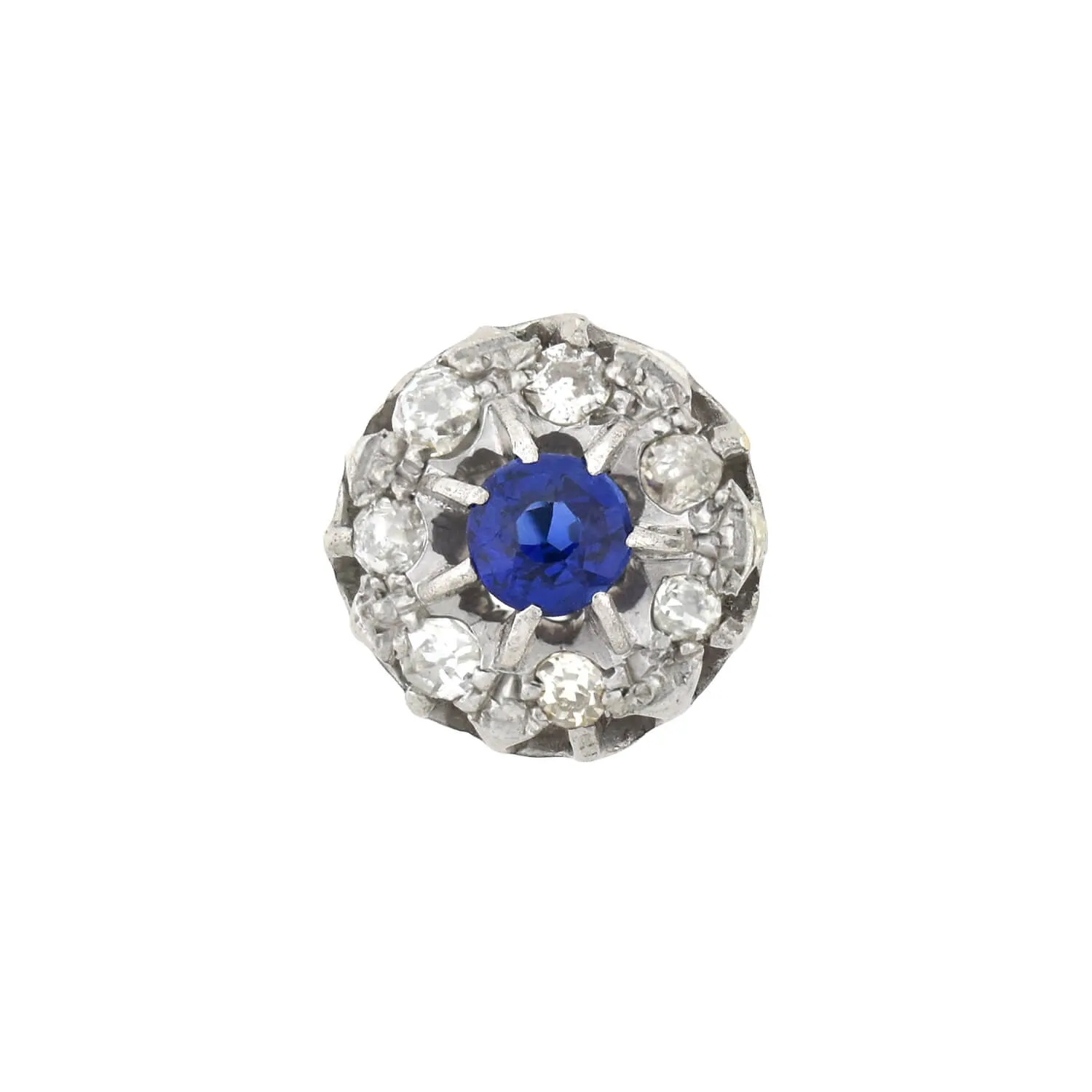 Edwardian 9kt/14kt Synthetic Sapphire   Diamond Stud Earrings