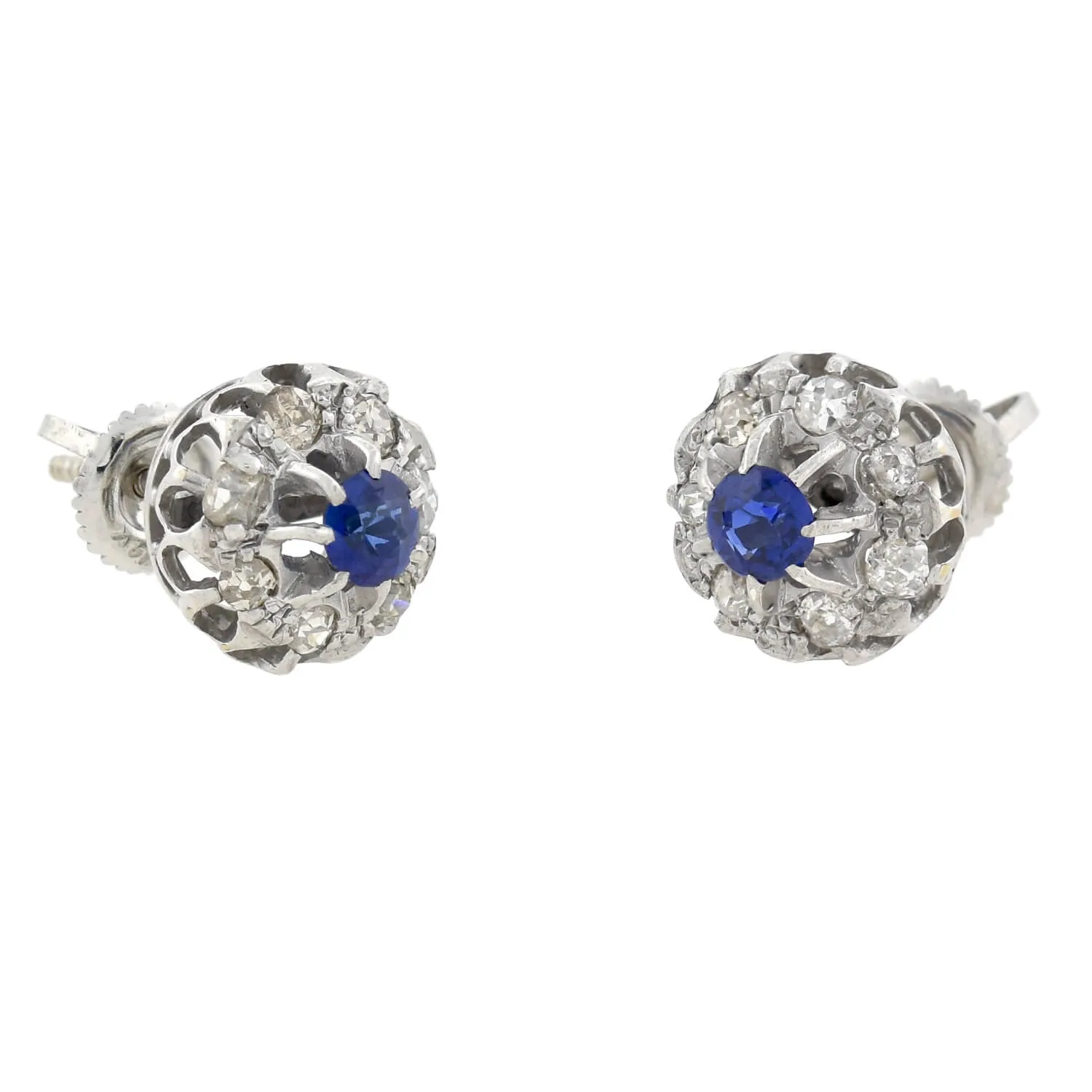 Edwardian 9kt/14kt Synthetic Sapphire   Diamond Stud Earrings