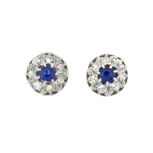 Edwardian 9kt/14kt Synthetic Sapphire   Diamond Stud Earrings