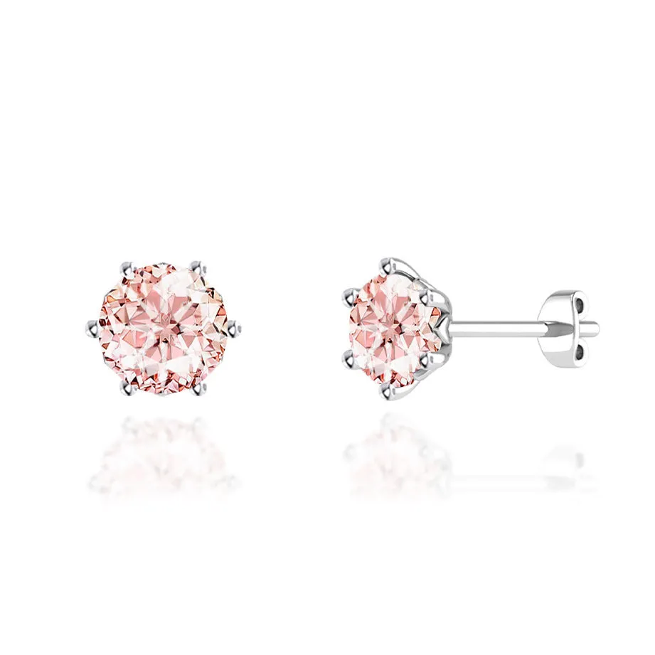 ELOISE - Round Champagne Sapphire Platinum Lotus Leaf Stud Earrings